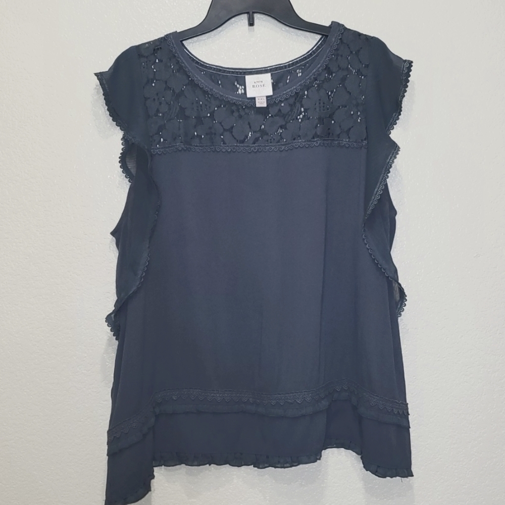 Knox Rose Grey Lace Short Sleeve Blouse Top XXL Flirty